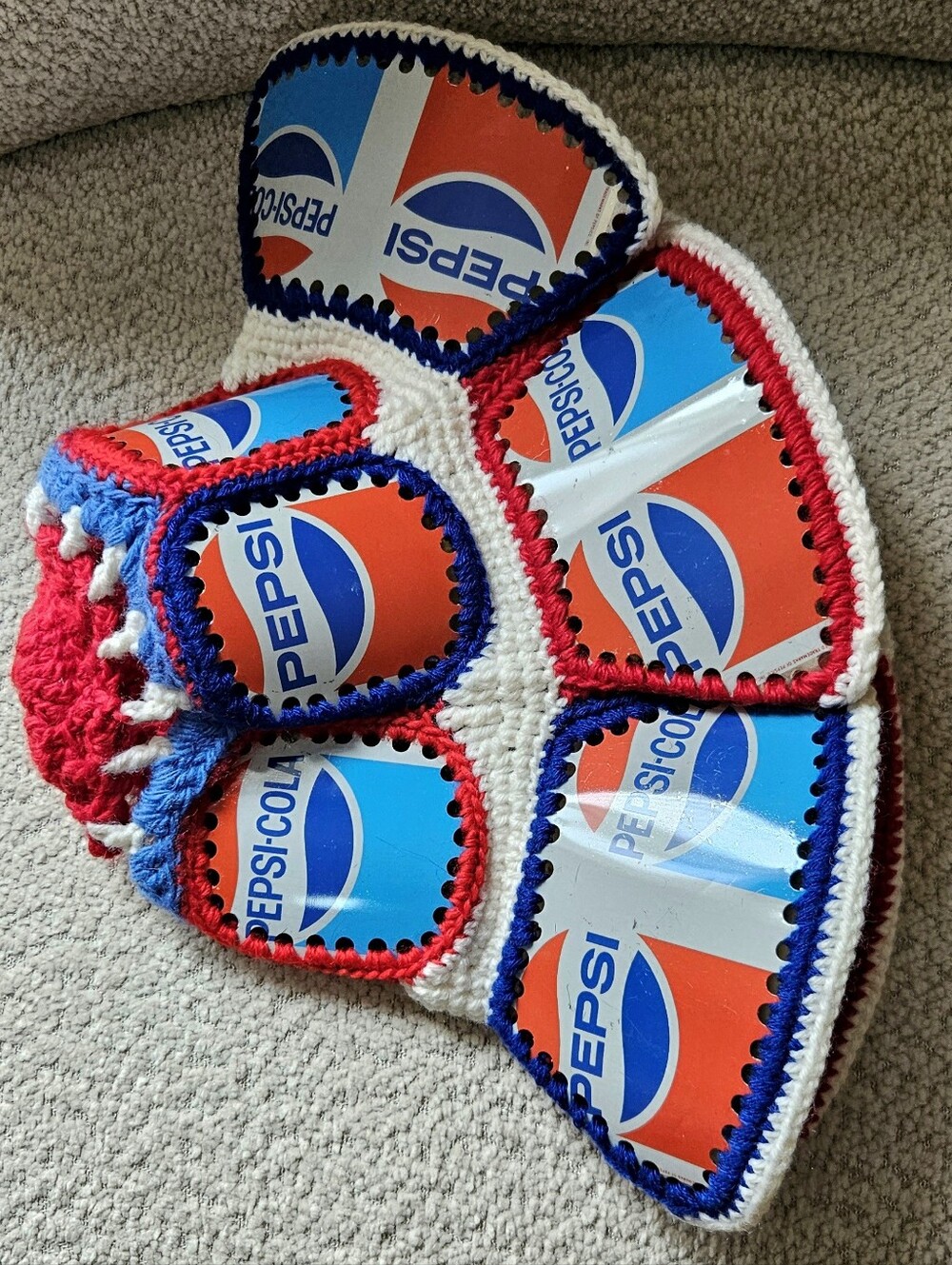 Rare Vintage Pepsi Soda Can Crochet Bucket Hat - 70s Retro Pop